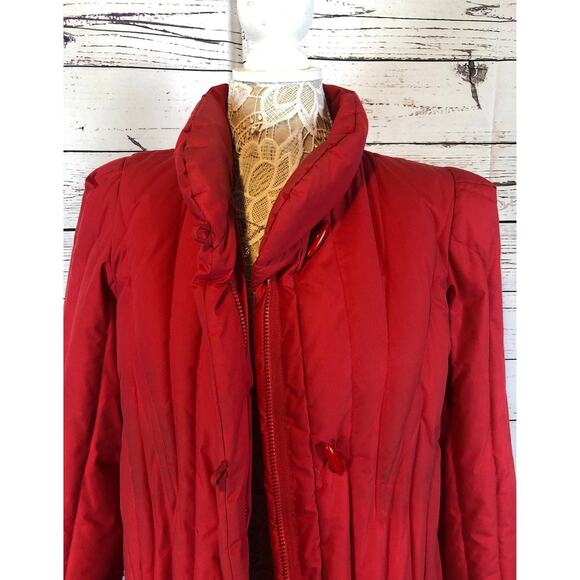 1980s Vintage Red Quilted Unbranded retro Down Puffer Coat M - Picture 4 of 15